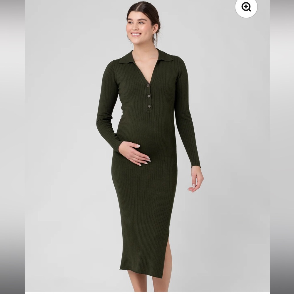 Ripe Maternity Long Sleeve Sweater Polo Dress